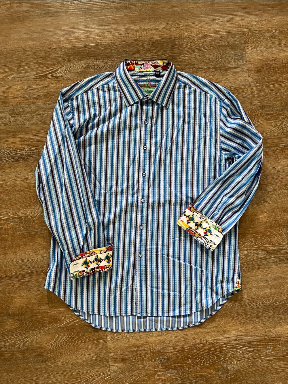 Robert Graham Blue Striped Flip Cuff Button Up Shirt | Men’s 2XL